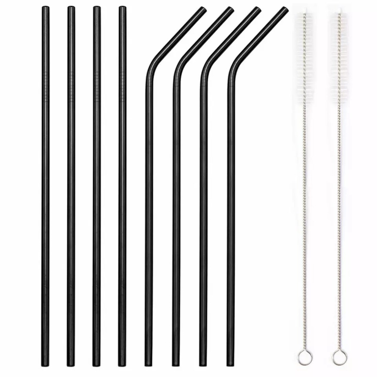 8-Piece 10.5" Stainless Steel Cocktail Straw Set with 2 Cleaning Brushes